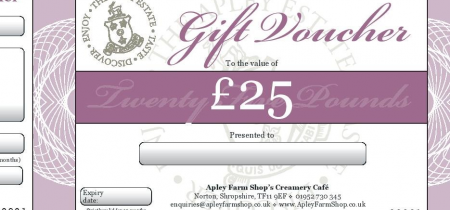 Apley Gift vouchers, £5, £10, £25, £50 & £100
