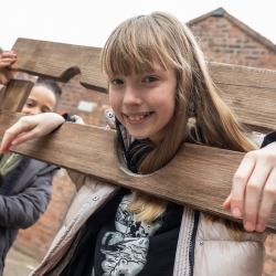 girl in pillories stocks