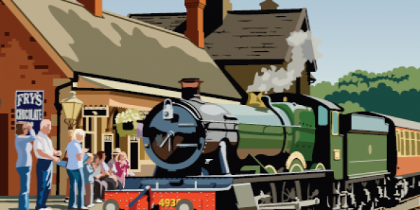 Artist impression of steam loco at an SVR station