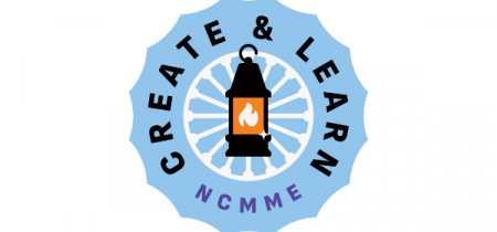 Create + Learn Logo, with a miners lamp and pitwheel