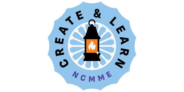 Create + Learn Logo, with a miners lamp and pitwheel