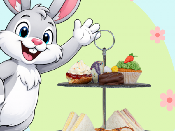 Bunny presenting an afternoon tea stand