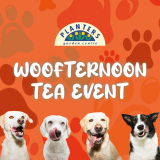 Woofternoon Tea text with paw print background