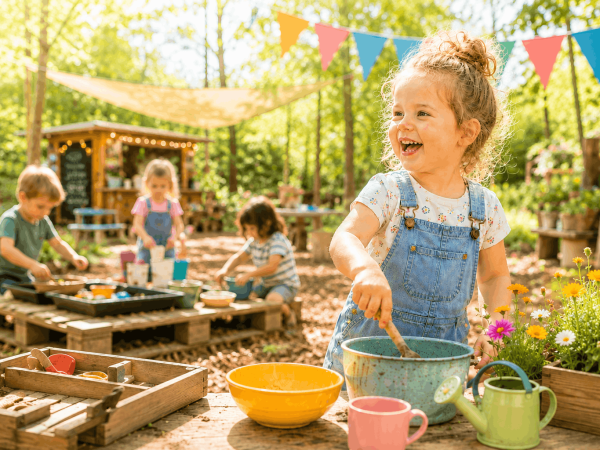 Children playing in woodland
