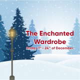 Photo of a wardrobe & The Enchanted Wardrobe Logo