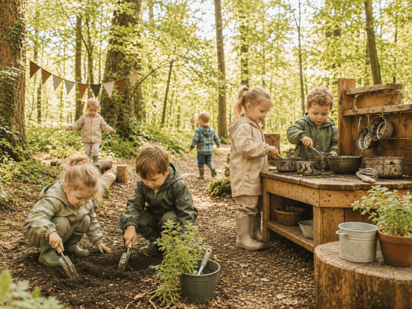 Children playing in woodland