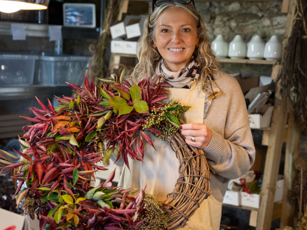 Luxury Autumn Wreath with Periwinkle Barn