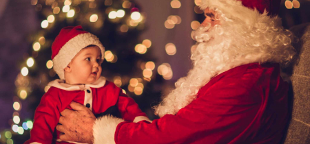 Santa Baby & Toddler with Festive Woods