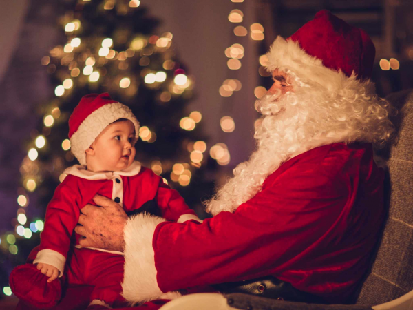 Santa Baby & Toddler with Festive Woods