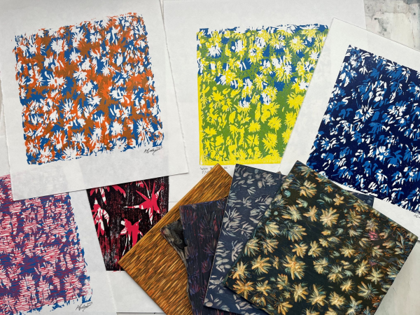 An array of colourful patterned prints.