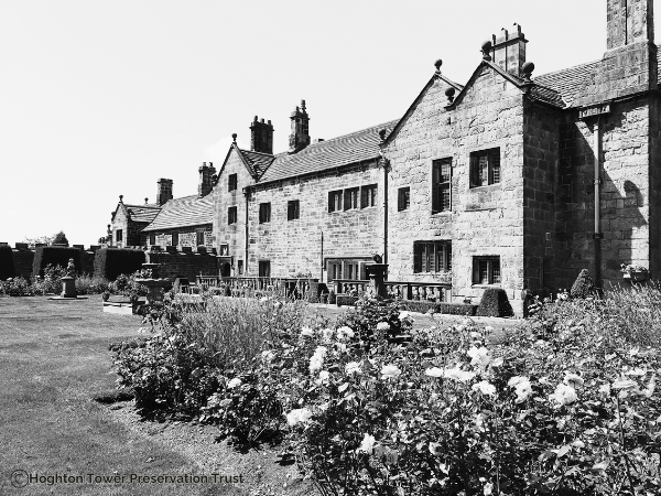 Rose Garden at Hoghton Tower with the house in the background