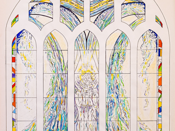 Design sketch for a stained glass window featuring Saint Alphege