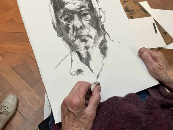 Mindful portrait drawing in the gallery