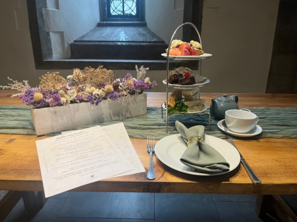An image of a Mothering Sunday Afternoon Tea served at The Bishop's Palace in Wells, Somerset.