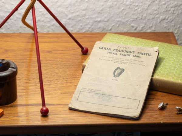 A close up of an Irish travelcard from A Room Upstairs in 1956 in our Rooms Through Time gallery.