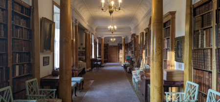 The long corridor of the Hurd Library at Hartlebury Castle