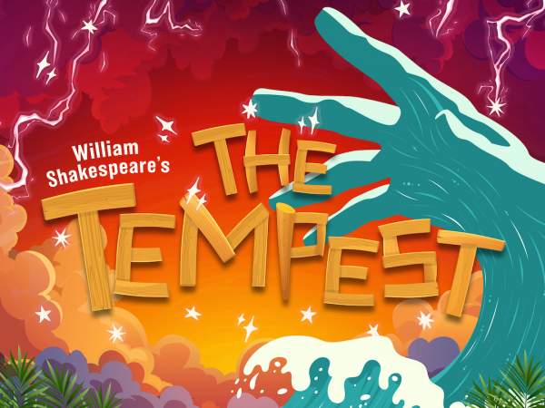 An image of an ocean with the wave becoming a hand. Title reads The Tempest.