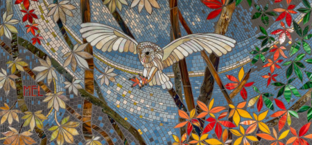 Colourful owl mosaic, part of the Gyosei Art Trail.