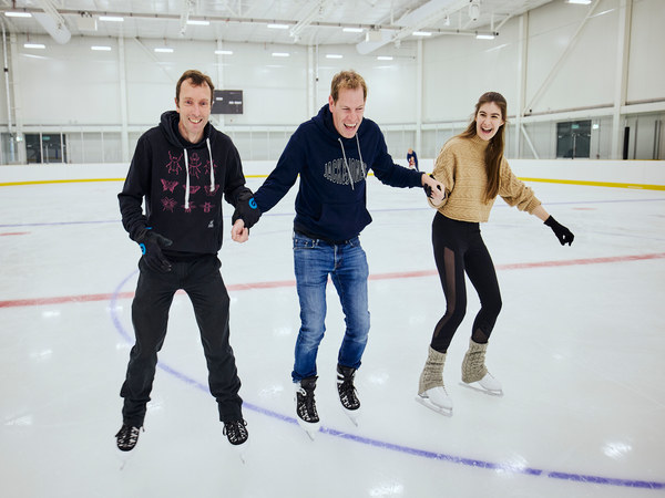 Group Ice skating session with a meeting room