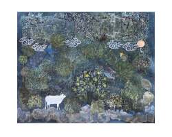 Wilderness Series 1 - A Bull in a Wilderness with a Peacock, a Nightingale and a Dove by Fatima Zahra Hassan