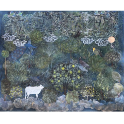 Wilderness Series 1 - A Bull in a Wilderness with a Peacock, a Nightingale and a Dove by Fatima Zahra Hassan