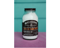 Glass jar thistle and black pepper bath soak