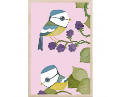 Blue Tits & Blackberries Wooden Postcard