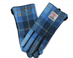 Harris Tweed Blue Tartan Gloves