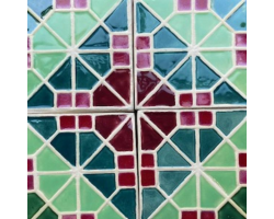 Red and green geometric tiles, set of 4, by Alisha Kaliciak