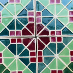 Red and green geometric tiles, set of 4, by Alisha Kaliciak