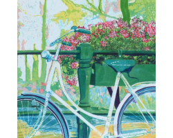 White Bike & Pink Geraniums greetings card