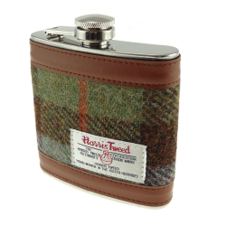 Glen Appin Harris Tweed Green Check Hip Flask