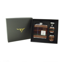 Glen Appin Harris Tweed Rust Check Hip Flask Gift Set