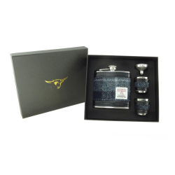 Glen Appin Harris Tweed Black Check Hip Flask Gift Set