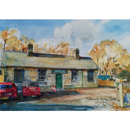 Print from water colour of Midsomer Norton Station Frontage