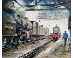 Original water colour Inside the S&D shed at Bath Green Park from a photo by Ivo Peters,