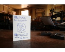 Handprinted Little Miss Muffet A5 card - Blue