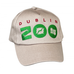 beige cap with the dublin zoo logo in red and green.