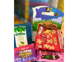Kids meal deal, four snack items arranged in front of a box