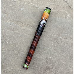 a pen displaying a photo of a red panda and the dublin zoo logo.