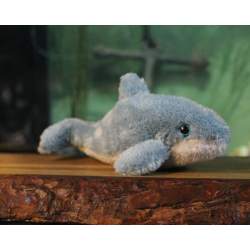 Mini blue plush dolphin with grey underside