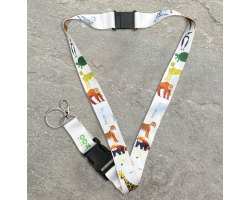 dublin zoo lanyard with images of animals including orangutan, leopard, elepant and red panda.