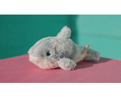 Mini blue plush dolphin with grey underside