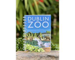 spiral bound notebook with a cover displaying the dublin zoo name and an art image of the kaziranga habitat in dublin zoo.
