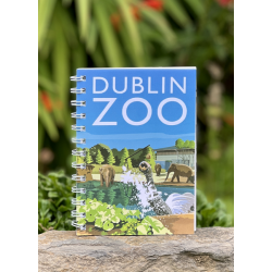 spiral bound notebook with a cover displaying the dublin zoo name and an art image of the kaziranga habitat in dublin zoo.
