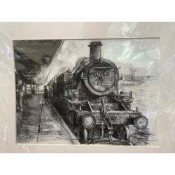 Original charcoal study of 41291 leaving Templecombe