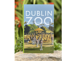 a copybook with a soft cover displaying the dublin zoo name and an art image of giraffes in their habitat.