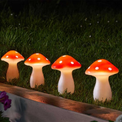 PROMO! Solar Fairy Mushroom Stake Lights 4PK