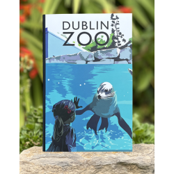 a copybook with a cover displaying the dublin zoo name and an art image of a sealion and a child.