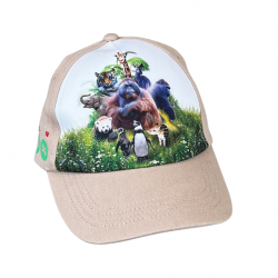 beige cap with the dublin zoo logo on the side and an image displaying a montage on animals on the front.
